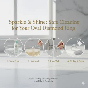 Tips for safely cleaning and caring for a 5 carat oval diamond setting.