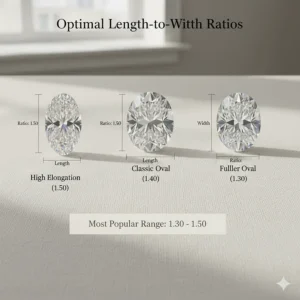 Infographic explaining the preferred length-to-width ratios for selecting the perfect elongated oval diamond shape.