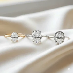 Comparison showing the size difference of a 1 carat oval diamond ring next to a smaller carat weight.