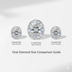 Comparison chart illustrating the millimeter size difference of a 5 carat oval diamond.