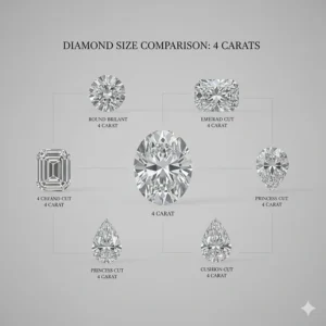 Chart comparing the visual size of a 4 carat oval diamond to other diamond shapes.