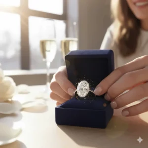 Moment of unboxing the beautiful 4 carat oval diamond engagement ring.