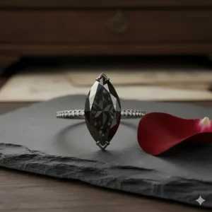 An alternative and unique statement with a black diamond marquise engagement ring.