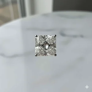 Extreme close-up of a brilliant princess cut diamond showcasing the facet pattern and fire.