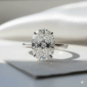 Professional image of a high-clarity 6 carat oval diamond ring, focusing on the stone's exceptional cut and minimal inclusions.