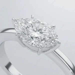 Detailed image of a six-prong setting securing a Marquise Diamond, ensuring maximum safety for the points of this 1 to 3 carat shape.