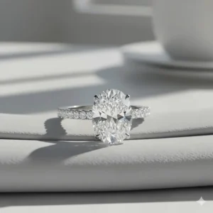 Luxurious 6 carat oval diamond ring with a micro-pave diamond-encrusted band for extra sparkle and brilliance.