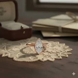 Beautiful rose gold vintage marquise engagement ring that offers a warm, romantic alternative to traditional white gold or platinum.
