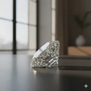 Elegant side-profile view showcasing the step-cut facets and high crown of an authentic asscher cut diamond.