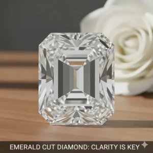 Magnified view emphasizing the clarity needed for an emerald cut diamond, as its large, open facets make inclusions more visible compared to brilliant cuts.