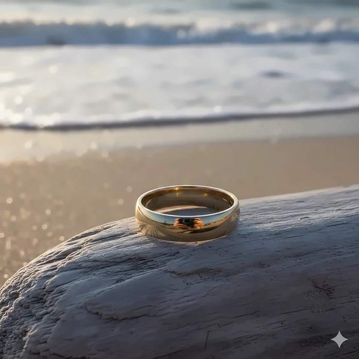 High-resolution photo of a classic comfort fit wedding band in yellow gold, showing the subtly rounded interior.