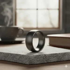 A sturdy, scratch-resistant tungsten carbide wide wedding band for men, perfect for an active lifestyle.