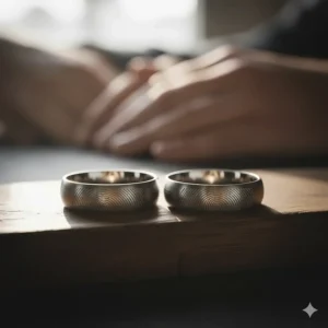 Unique engraved wedding rings featuring a personalized fingerprint impression of the spouse on the exterior of the band.