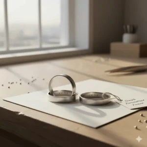 Minimalist silver bands designed as customizable promise rings for couples who prefer a subtle look.