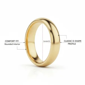 Diagram illustrating the rounded interior of the comfort fit wedding band cross-section for a smoother feel.