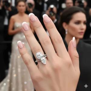 An elegant pear-cut and teardrop shaped toi et moi ring inspired by recent celebrity engagement trends.