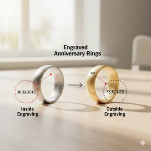 Diagram showing the difference between inside band engraving and outside surface engraving on anniversary rings.