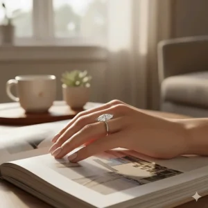 A modern marquise diamond engagement ring with an east-west orientation on a platinum band.