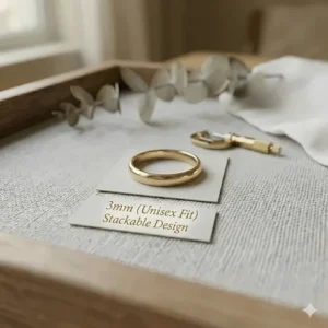 Illustration of the rounded interior edge of a 3mm classic wedding band for comfort fit.