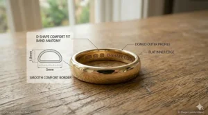 Graphic showing the height and depth measurements of a standard-weight D-shape comfort band.