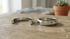 Side-by-side comparison of a traditional domed band and a modern flat profile ring.