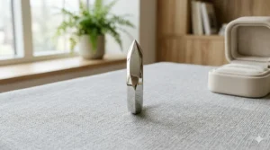 Side view of a modern knife edge design ring illustrating the precise angular peak.