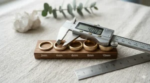 A comparison chart showing different widths of a modern matte surface band from 4mm to 8mm.