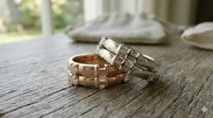 Elegant white gold high polish diamond band with a sleek, contemporary aesthetic.