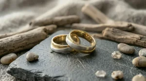 Two tone finish ring with interlocking silver and copper bands symbolizing eternal unity.