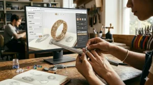 An illustrated guide demonstrating how to measure finger size accurately for a custom-made band ring.