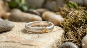 Two-tone silver and gold ring featuring a small hidden heart detail near the base of the band.