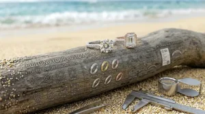 An elegant oval cut lab grown diamond engagement ring with a hidden halo setting