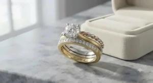 A luxurious two tone engagement ring for women, perfect for stacking with mixed metal wedding bands.