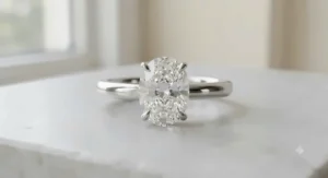 Stunning oval cut engagement ring with a high-shine platinum setting for women.