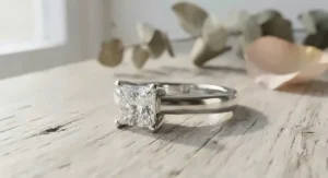 Classic princess-cut diamond engagement ring featuring a durable white gold setting.