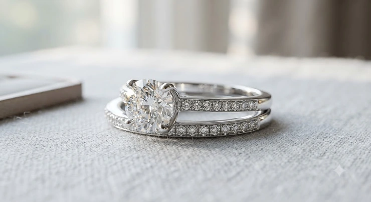 An affordable bridal ring set under $300 featuring sparkling cubic zirconia set in polished sterling silver.