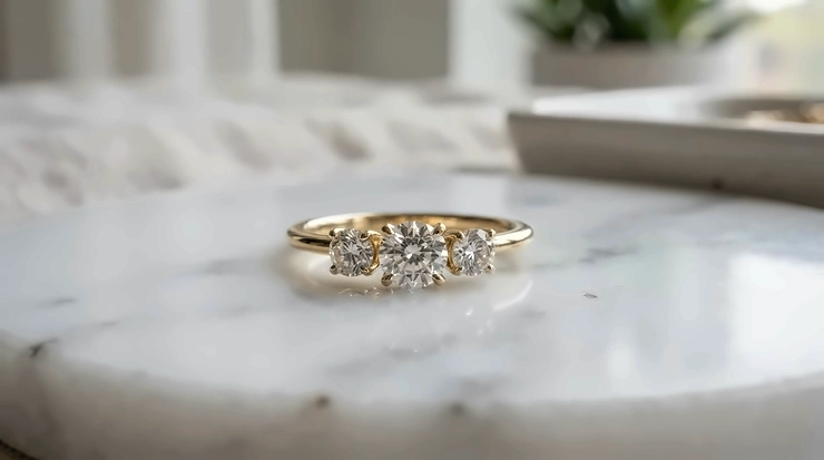 A dainty three-stone diamond design ideal as the best engagement ring for small hands.