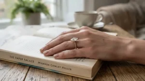 A vintage-inspired marquise cut featured as the best engagement ring for small hands for finger elongation.