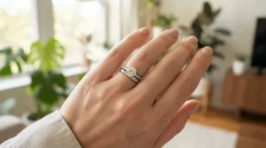 Styling tips for classic gold wedding bands vs platinum wedding bands paired alongside diamond engagement rings.