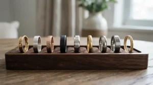 Various shank profile types demonstrated alongside curved wedding bands for curved engagement rings.