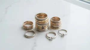 A bridal set featuring full eternity bands for anniversary gifts paired with a classic engagement ring.