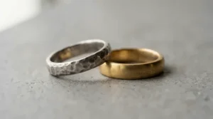 Visualizing the copper alloy tint in rose gold compared to standard yellow gold rings