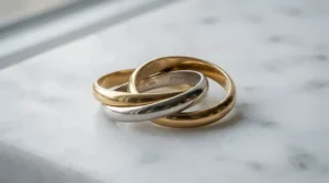 Mixed metal stackable wedding bands for petite fingers showcasing gold and silver combinations.