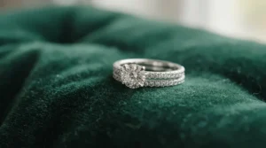 A seamless pair of contoured wedding bands to fit engagement rings perfectly without any gaps.