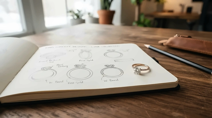 A jewelry matching guide showing how contoured wedding bands to fit engagement rings align seamlessly.